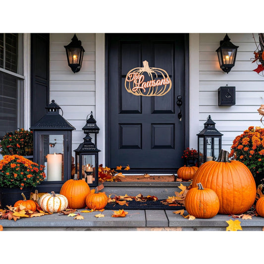 Personalized Rustic Pumpkin Family Name Sign: Fall Wooden Decor
