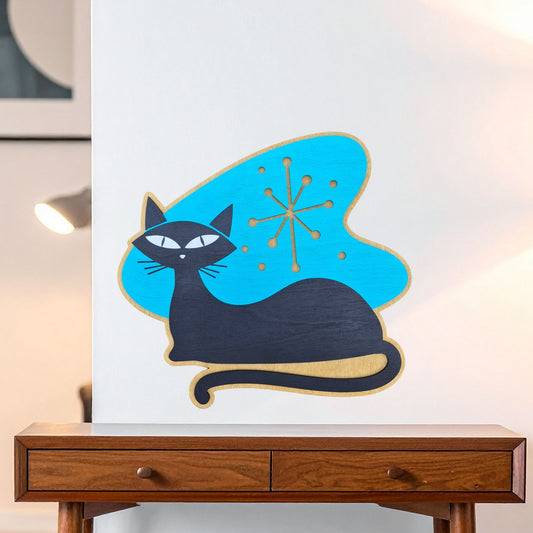 Mid Century Modern Atomic Black Cat Wall Art