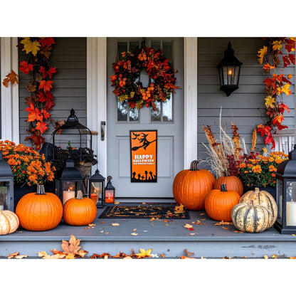 Personalized Halloween Sign: Witch, Bats & Zombie Hands - Custom Family Name