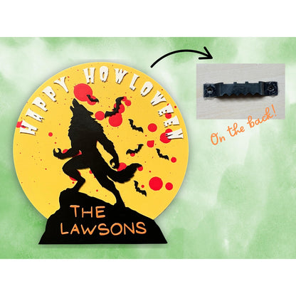 Happy Howloween Halloween Sign Personalized Halloween Werewolf Wall Decor with Family Name Rustic Wooden Door Sign
