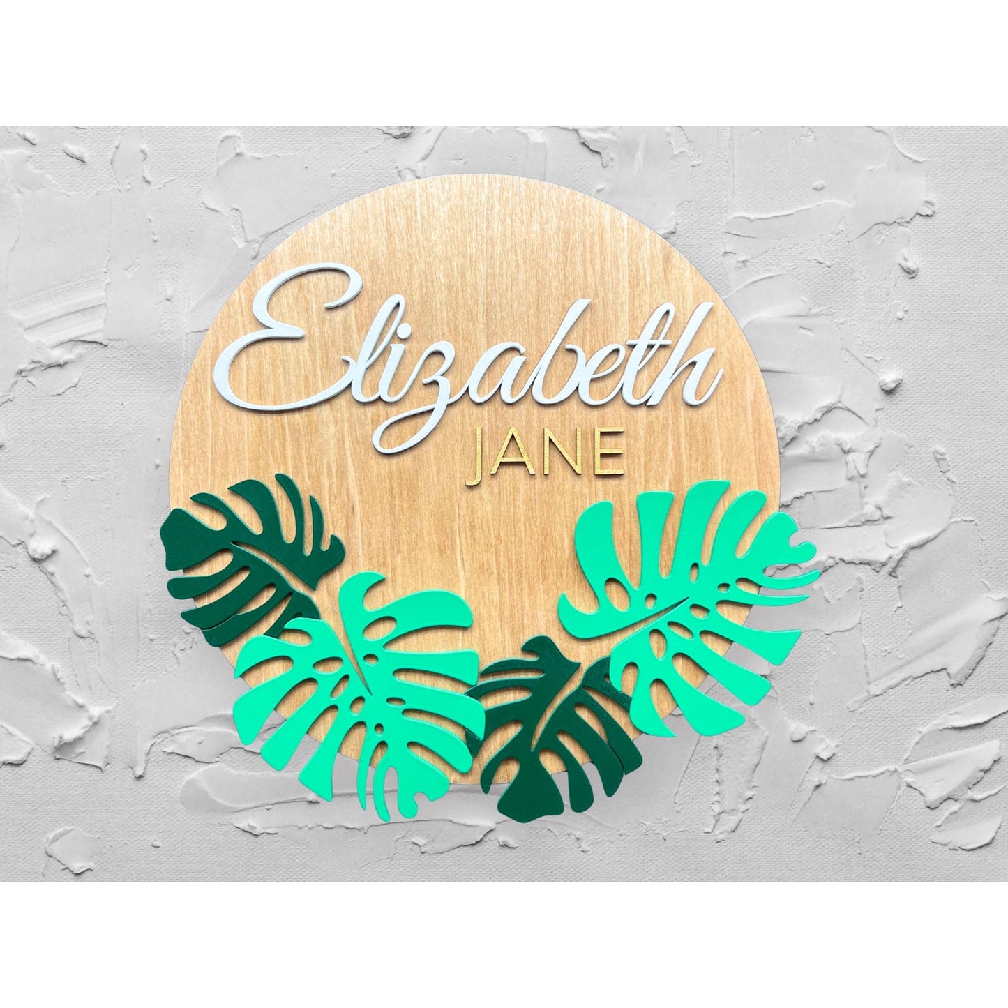 Monstera Leaf Wooden Name Sign: Custom Nursery Decor, 3D Lettering