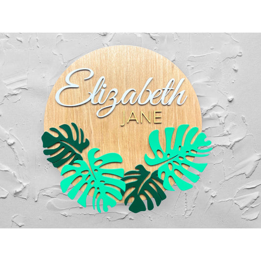 Monstera Leaf Wooden Name Sign: Custom Nursery Decor, 3D Lettering