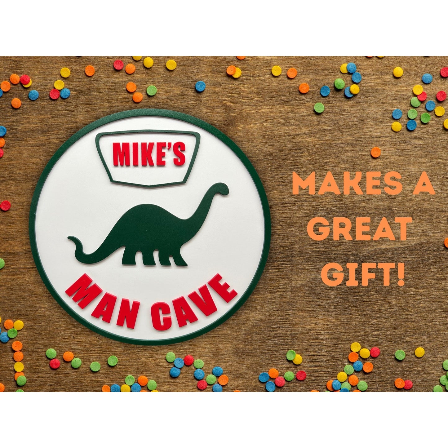 Custom Sinclair Dinosaur Man Cave Sign – Personalized Name – 11.5” Gas Station Style Wall Decor for Garage, Bar, Game Room, Shop Gift