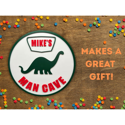 Custom Sinclair Dinosaur Man Cave Sign – Personalized Name – 11.5” Gas Station Style Wall Decor for Garage, Bar, Game Room, Shop Gift