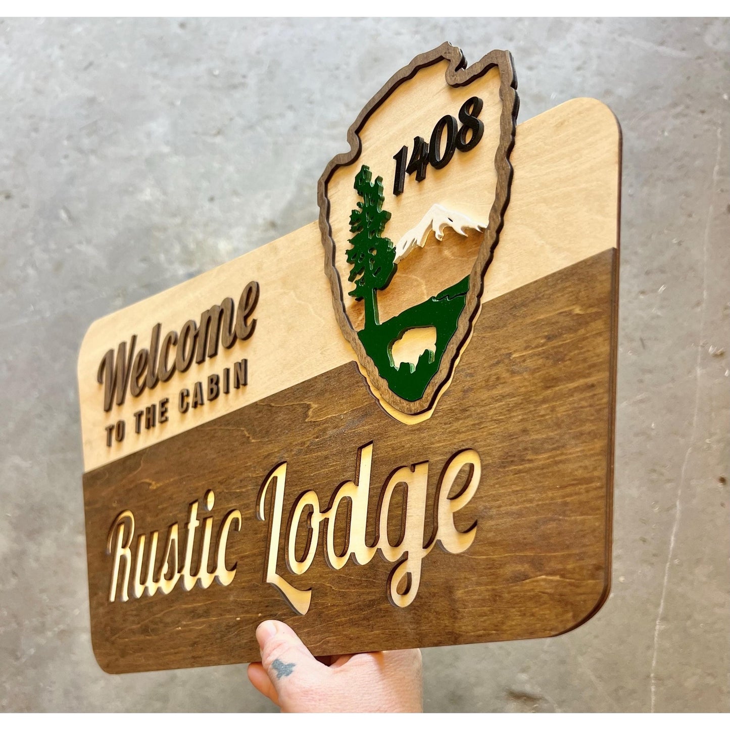 Rustic Wooden Cabin Sign National Park Inspired Personalized Lodge Sign Custom Family Name or House Number Vacation Home Entry Sign