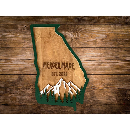 Georgia State Sign Personalized Wooden Wall Decor Custom Family Name Business or Est Year Rustic Layered Mountains and Trees