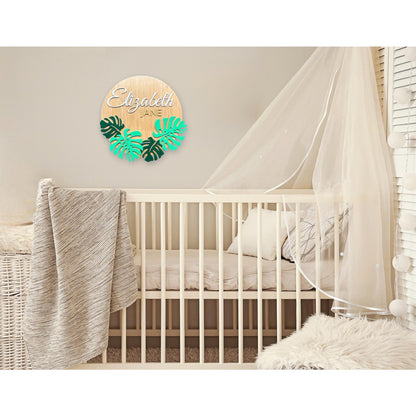 Monstera Leaf Wooden Name Sign: Custom Nursery Decor, 3D Lettering
