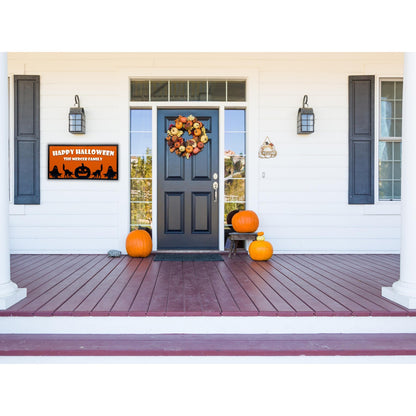 Custom Halloween Sign with Family Name | Spooky Porch, Wall or Front Door Decor | Personalized Ghost, Cat & Pumpkin Silhouette Plaque