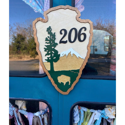 Rustic Cabin House Number Sign: Personalized National Park Style Wooden Lodge Decor