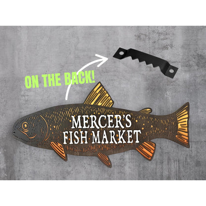 Personalized Fish Market Sign Custom Wooden Business Sign Rustic Wall Decor Family Name Fishing Cabin Plaque