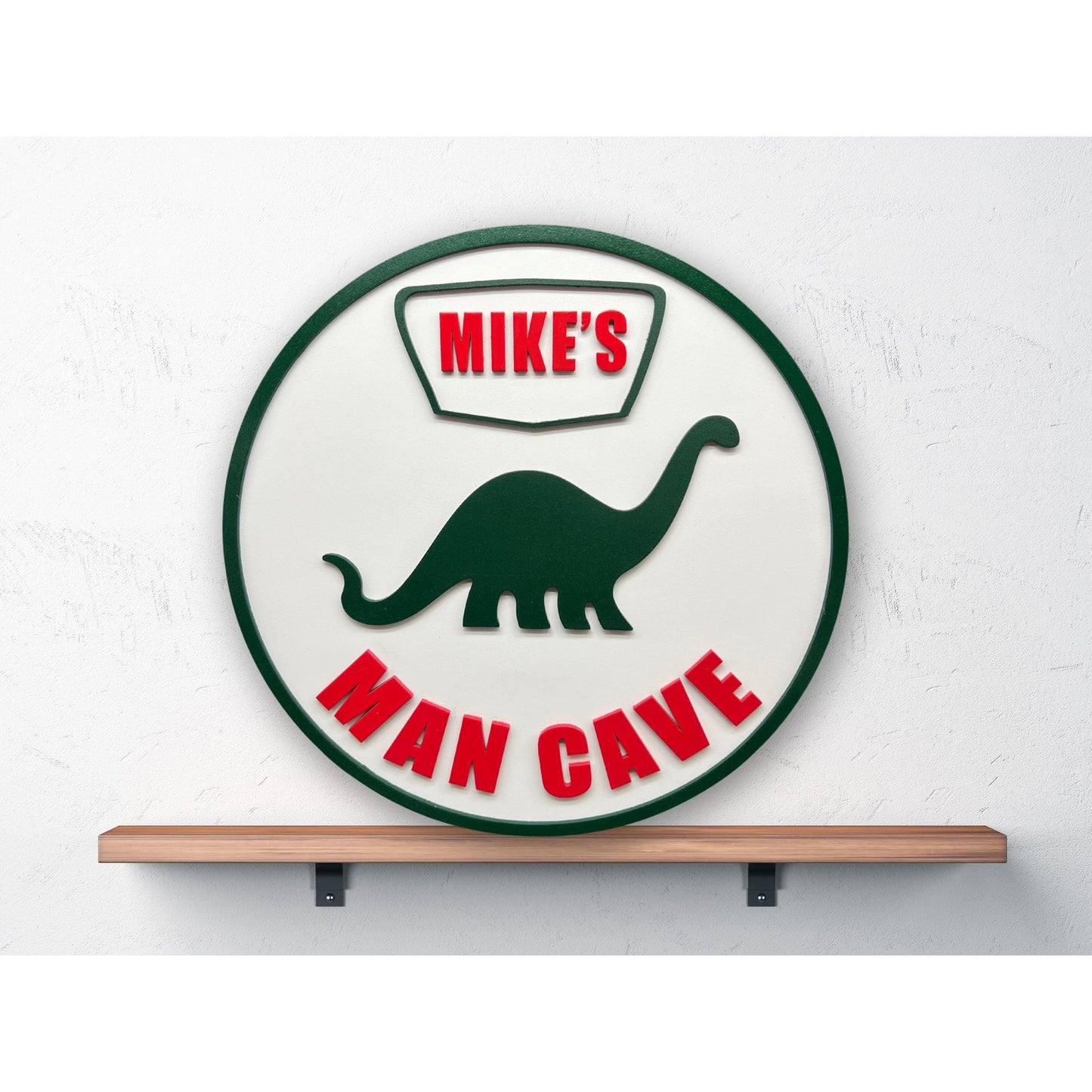 Custom Sinclair Dinosaur Man Cave Sign – Personalized Name – 11.5” Gas Station Style Wall Decor for Garage, Bar, Game Room, Shop Gift