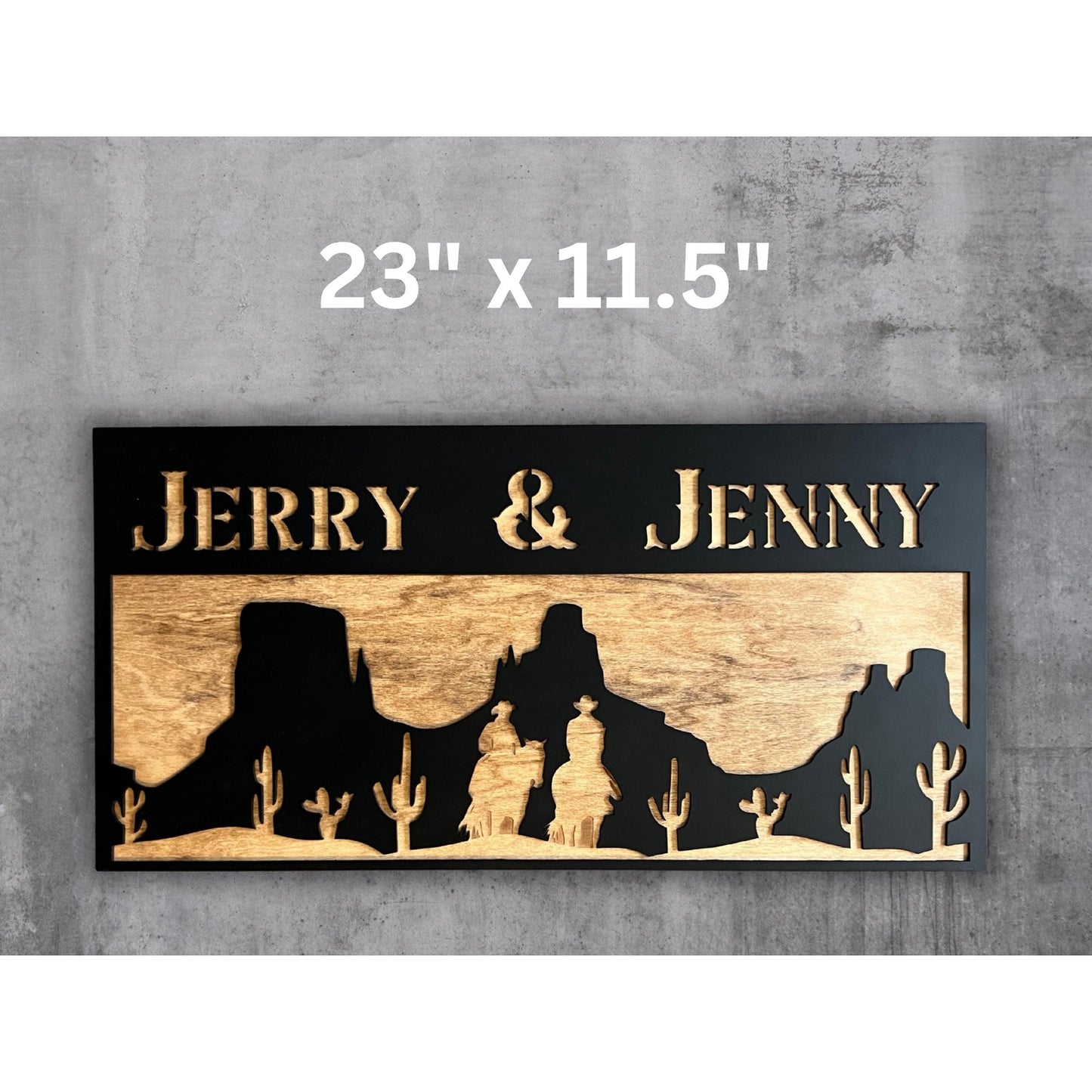 Personalized Western Desert Sign Custom Wooden Wall Decor Rustic Cowboy Silhouette Married Lovers Family Name Plaque
