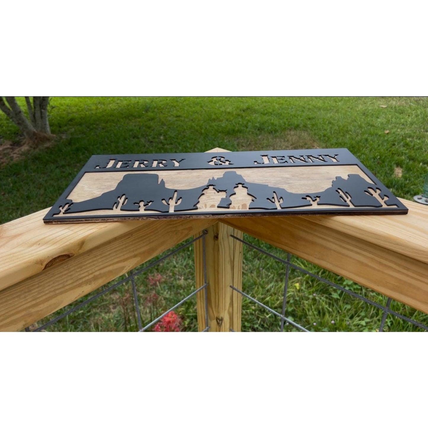 Personalized Western Desert Sign Custom Wooden Wall Decor Rustic Cowboy Silhouette Married Lovers Family Name Plaque