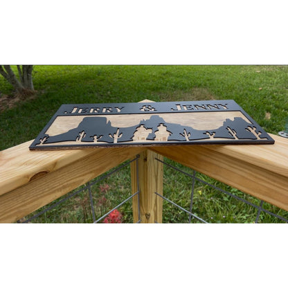 Personalized Western Desert Sign Custom Wooden Wall Decor Rustic Cowboy Silhouette Married Lovers Family Name Plaque