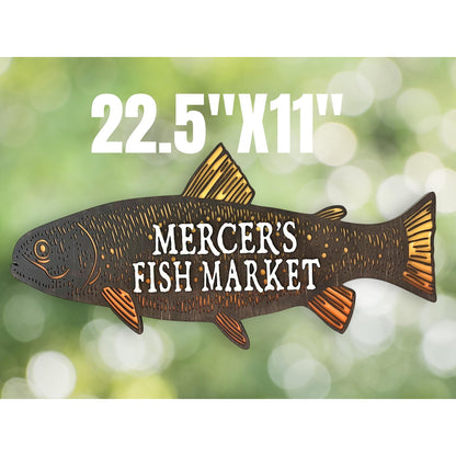 Personalized Fish Market Sign Custom Wooden Business Sign Rustic Wall Decor Family Name Fishing Cabin Plaque