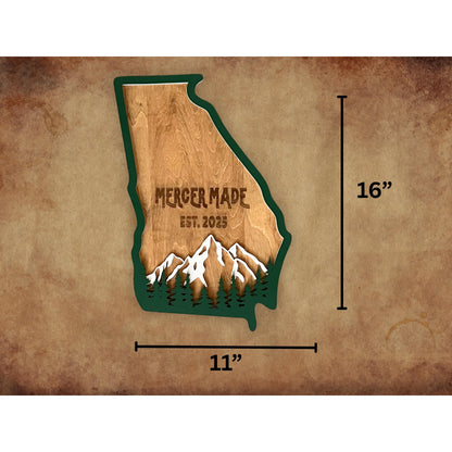 Georgia State Sign Personalized Wooden Wall Decor Custom Family Name Business or Est Year Rustic Layered Mountains and Trees