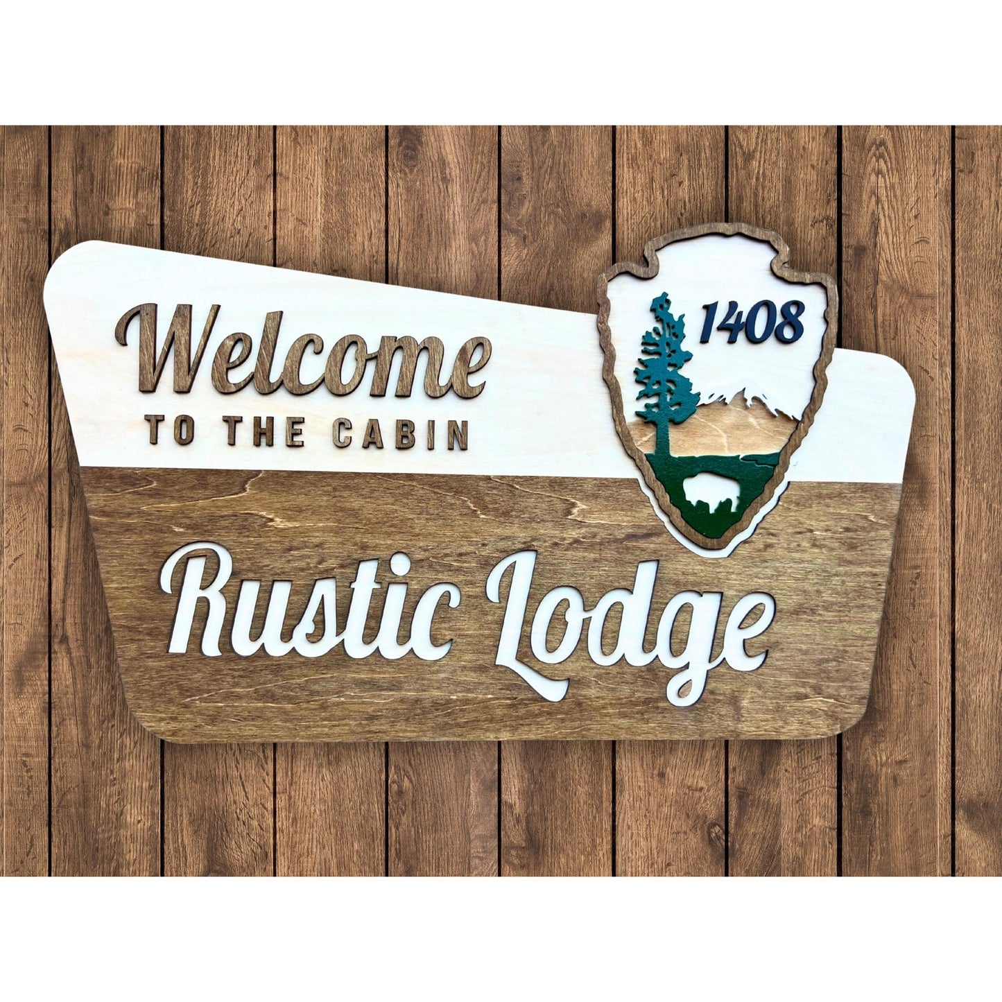 Rustic Wooden Cabin Sign National Park Inspired Personalized Lodge Sign Custom Family Name or House Number Vacation Home Entry Sign