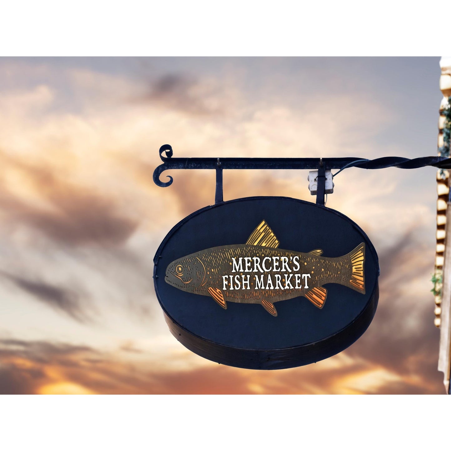 Personalized Fish Market Sign Custom Wooden Business Sign Rustic Wall Decor Family Name Fishing Cabin Plaque