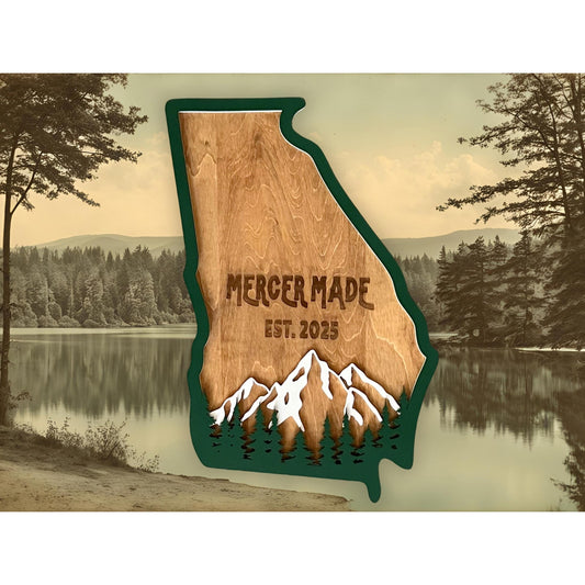 Georgia State Sign Personalized Wooden Wall Decor Custom Family Name Business or Est Year Rustic Layered Mountains and Trees