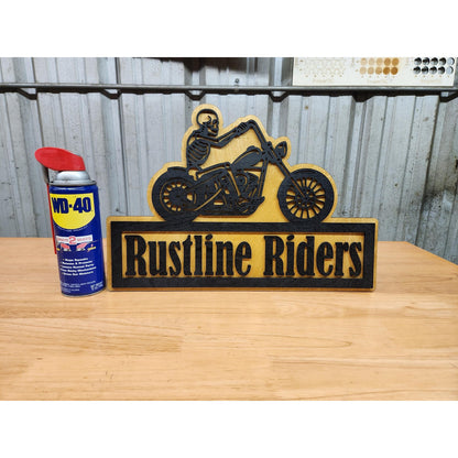 Personalized Biker Sign | Custom Motorcycle Garage Wall Decor | Skeleton Chopper Man Cave Sign | Gift for Biker or MC Club