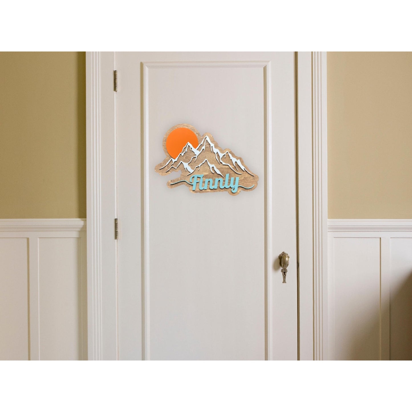 Custom Mountain Name Sign: Rustic Wood Nursery Decor (16"x11.5")