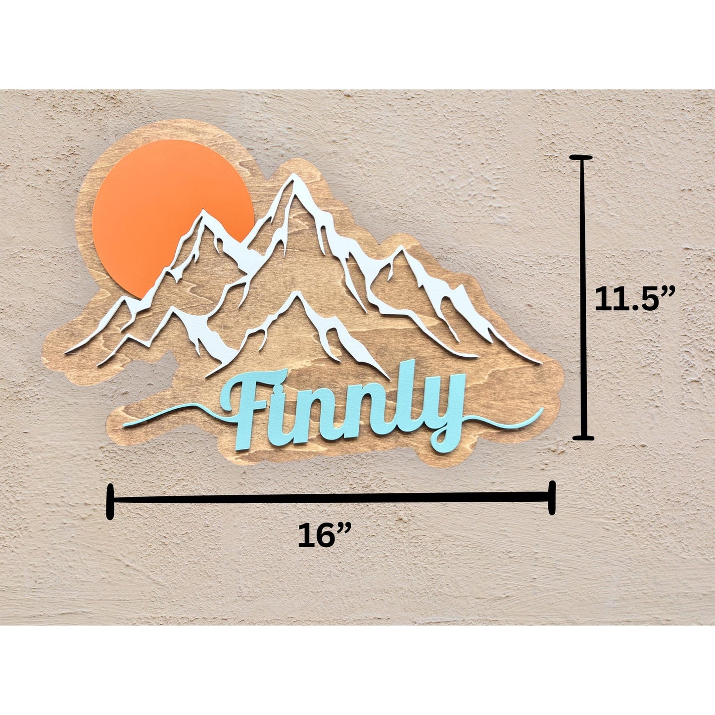 Custom Mountain Name Sign: Rustic Wood Nursery Decor (16"x11.5")