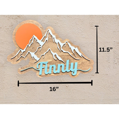 Custom Mountain Name Sign: Rustic Wood Nursery Decor (16"x11.5")
