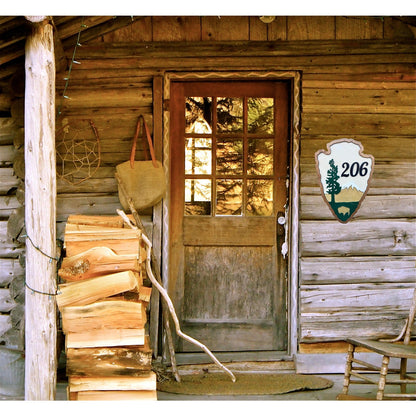 Rustic Cabin House Number Sign: Personalized National Park Style Wooden Lodge Decor