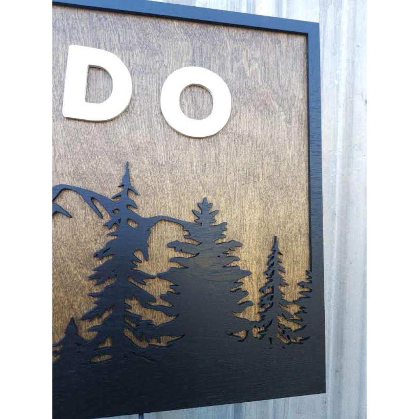 Personalized Rustic Wooden Family Name Sign With Mountain, Trees, and a Wolf