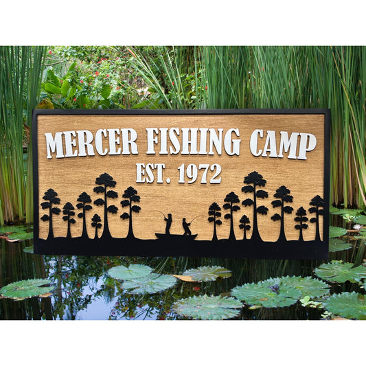 Custom Fishing Camp Sign | Personalized Cabin Lake House River Camp Sign | Rustic Outdoor Lodge Decor with Family Name & Est. Year