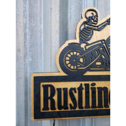 Personalized Biker Sign | Custom Motorcycle Garage Wall Decor | Skeleton Chopper Man Cave Sign | Gift for Biker or MC Club