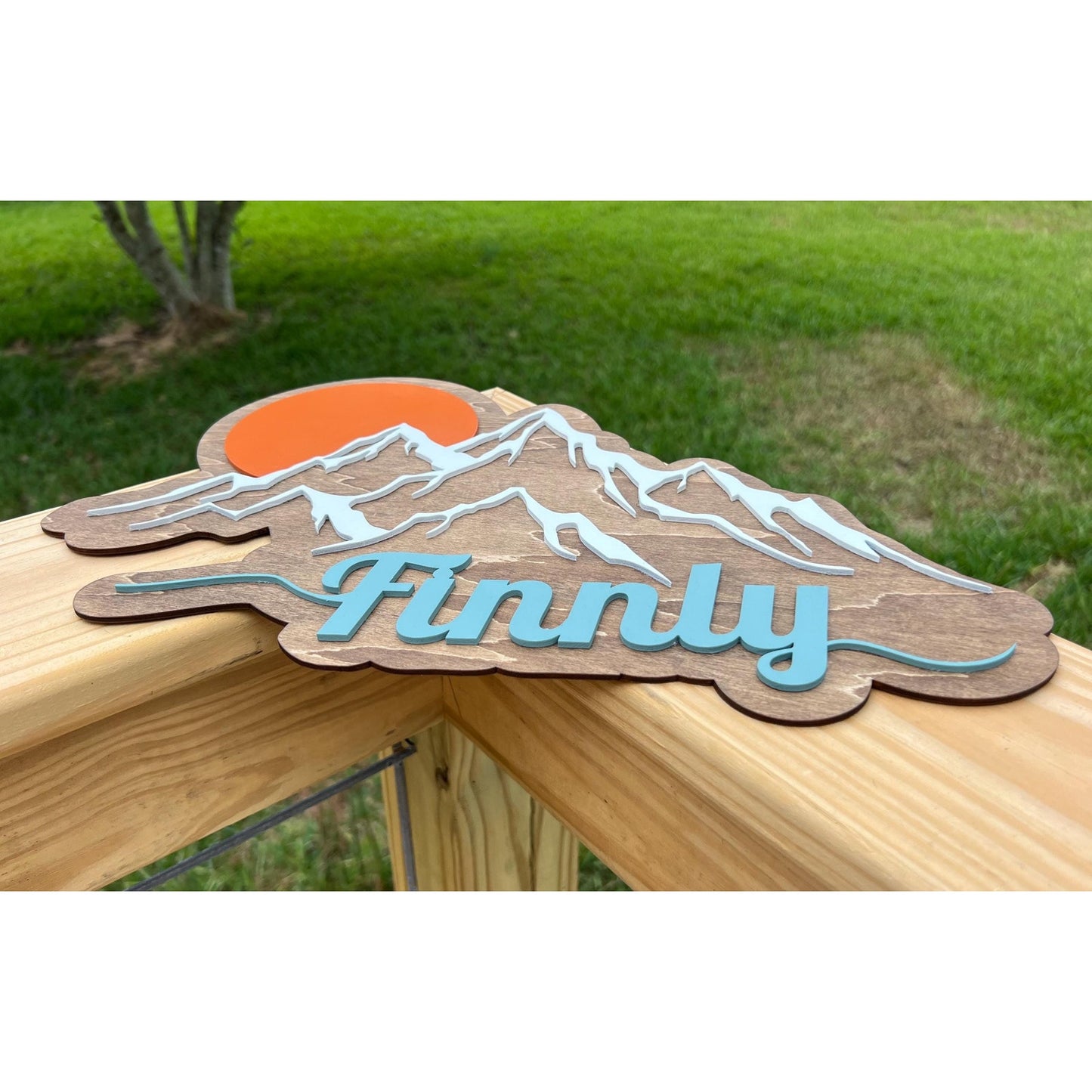 Custom Mountain Name Sign: Rustic Wood Nursery Decor (16"x11.5")