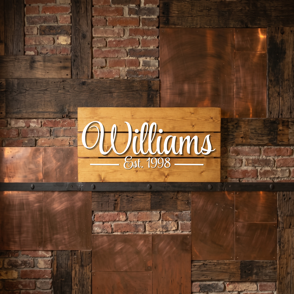 Personalized live edge family name sign in dark stained finish