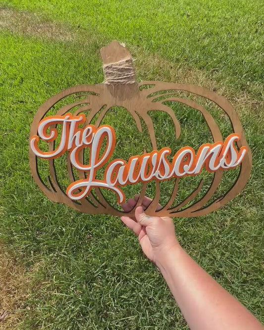 Personalized Rustic Pumpkin Family Name Sign: Fall Wooden Decor