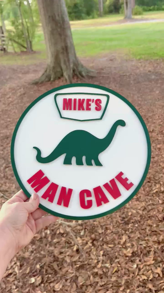 Custom Sinclair Dinosaur Man Cave Sign – Personalized Name – 11.5” Gas Station Style Wall Decor for Garage, Bar, Game Room, Shop Gift