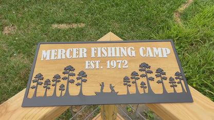 Custom Fishing Camp Sign | Personalized Cabin Lake House River Camp Sign | Rustic Outdoor Lodge Decor with Family Name & Est. Year