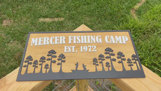 Custom Fishing Camp Sign | Personalized Cabin Lake House River Camp Sign | Rustic Outdoor Lodge Decor with Family Name & Est. Year
