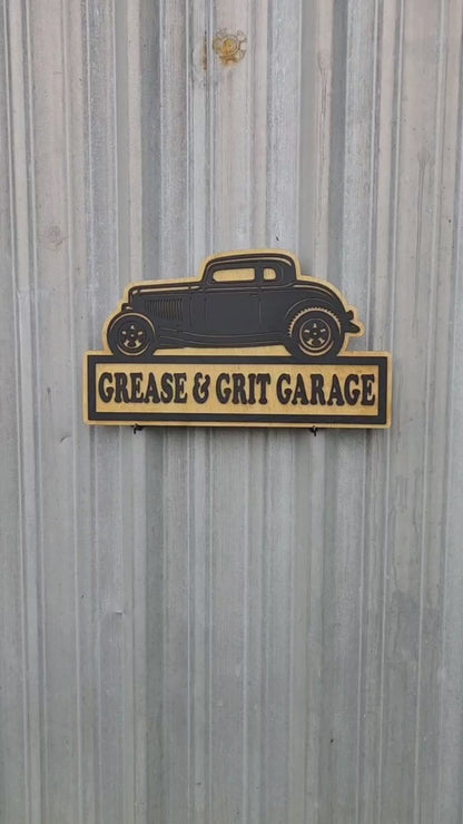 Personalized 1930s Ford Coupe Hot Rod Garage Sign