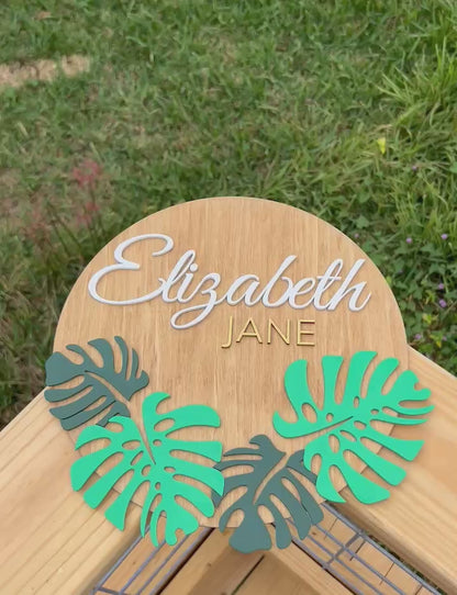 Monstera Leaf Wooden Name Sign: Custom Nursery Decor, 3D Lettering