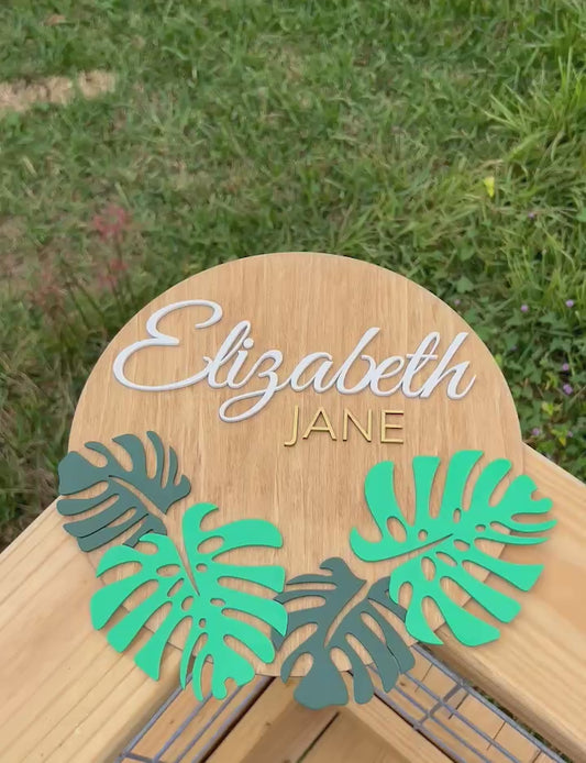 Monstera Leaf Wooden Name Sign: Custom Nursery Decor, 3D Lettering