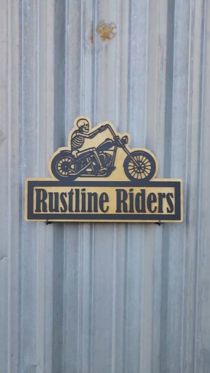 Personalized Biker Sign | Custom Motorcycle Garage Wall Decor | Skeleton Chopper Man Cave Sign | Gift for Biker or MC Club